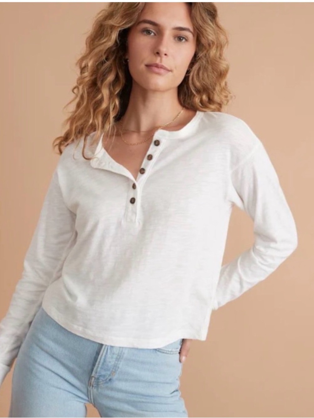 Marine Layer DK Henley blanc de blanc sz Small womens shirt long sleeve